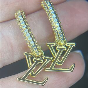 Gold Crystal Hoop Earrings with Pendant - Designer-Inspired